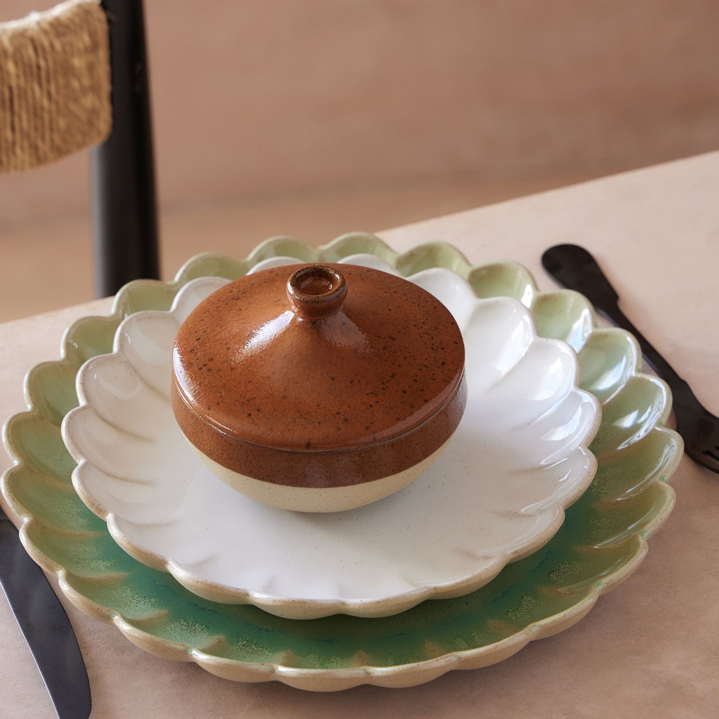 Scalloped Marrakesh Costa Nova Salad Plate Sable Blanc - Set of 4