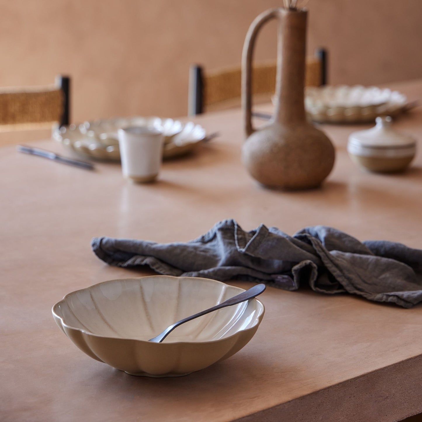 Scalloped Marrakesh Costa Nova Soup/ Pasta Bowl Sable Blanc - Set of 4