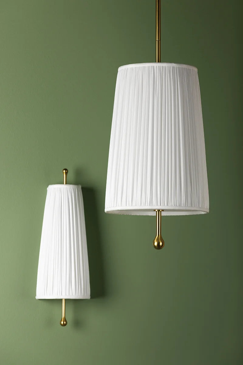 Abigail White Fabric Shade Brass Pendant