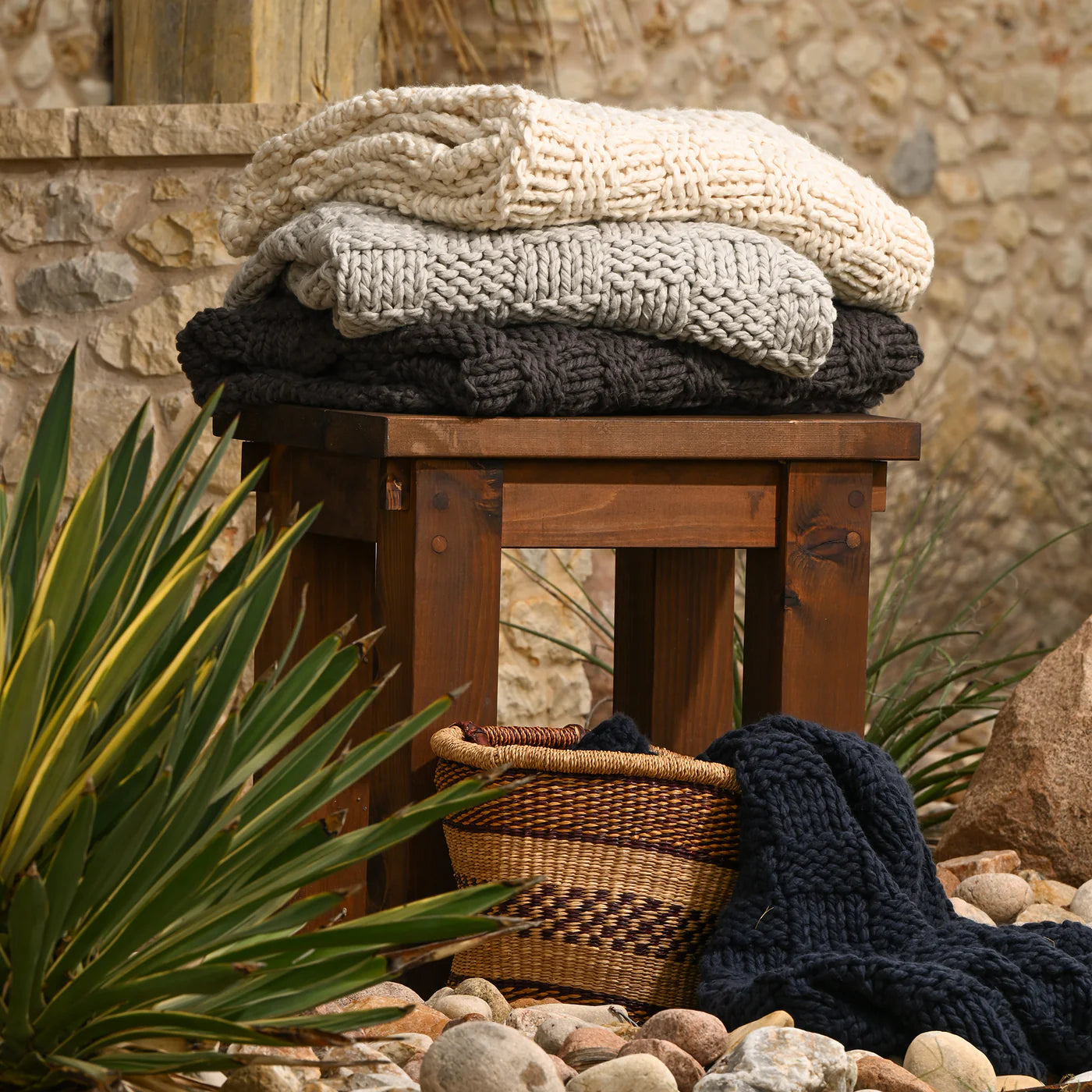 Savannah Chess Knit Throw Slate