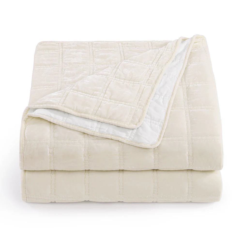 Sienna Faux Silk Velvet Double Box Stitch Quilt Set Stone