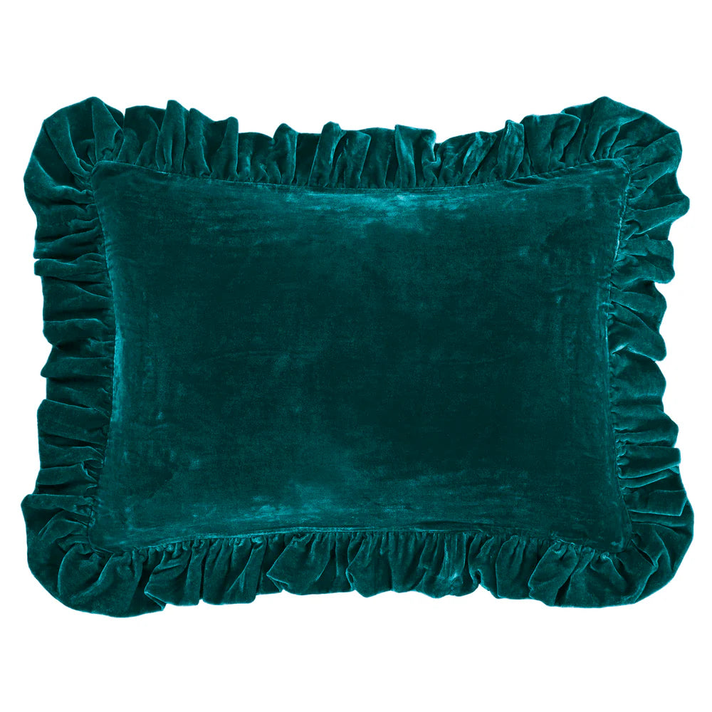 Sienna Faux Silk Velvet Ruffled Dutch Euro Pillow Teal