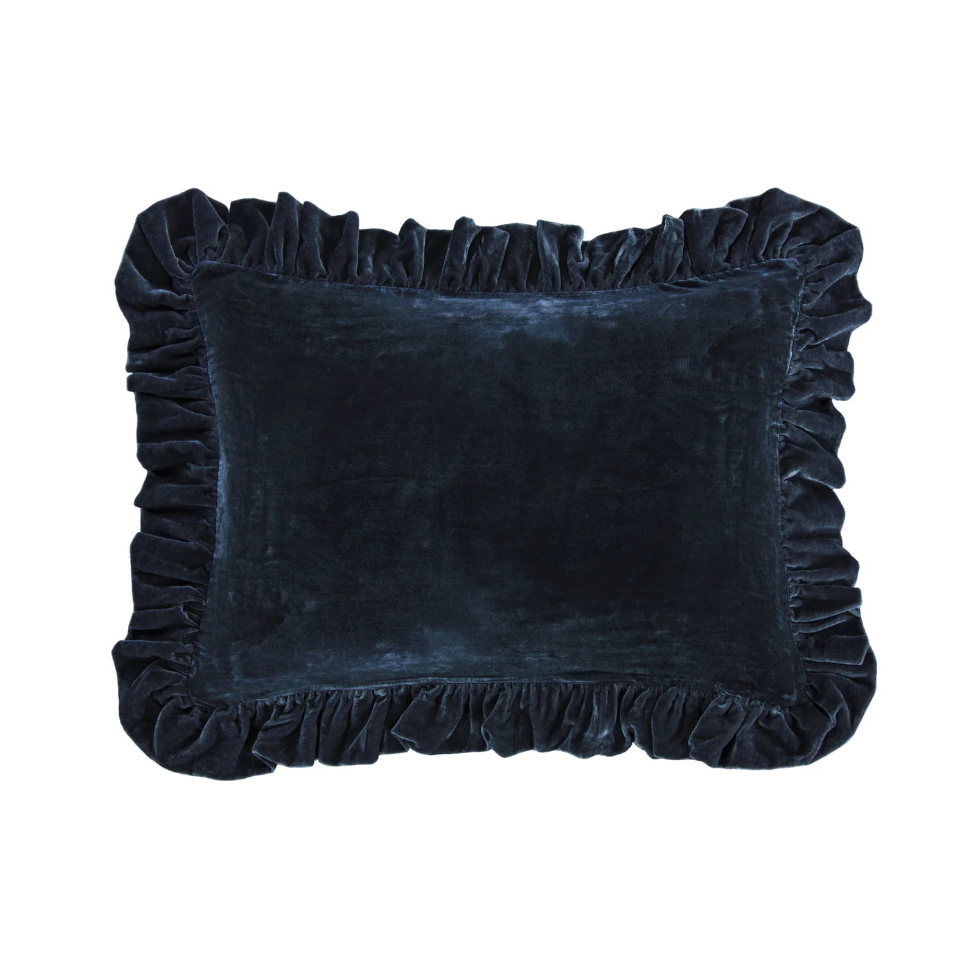 Sienna Faux Silk Velvet Ruffled Oblong Midnight Blue
