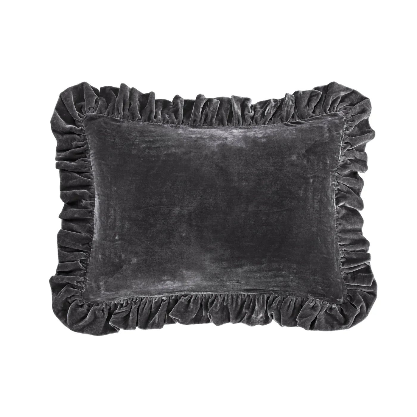 Sienna Faux Silk Velvet Ruffled Oblong Dark Slate