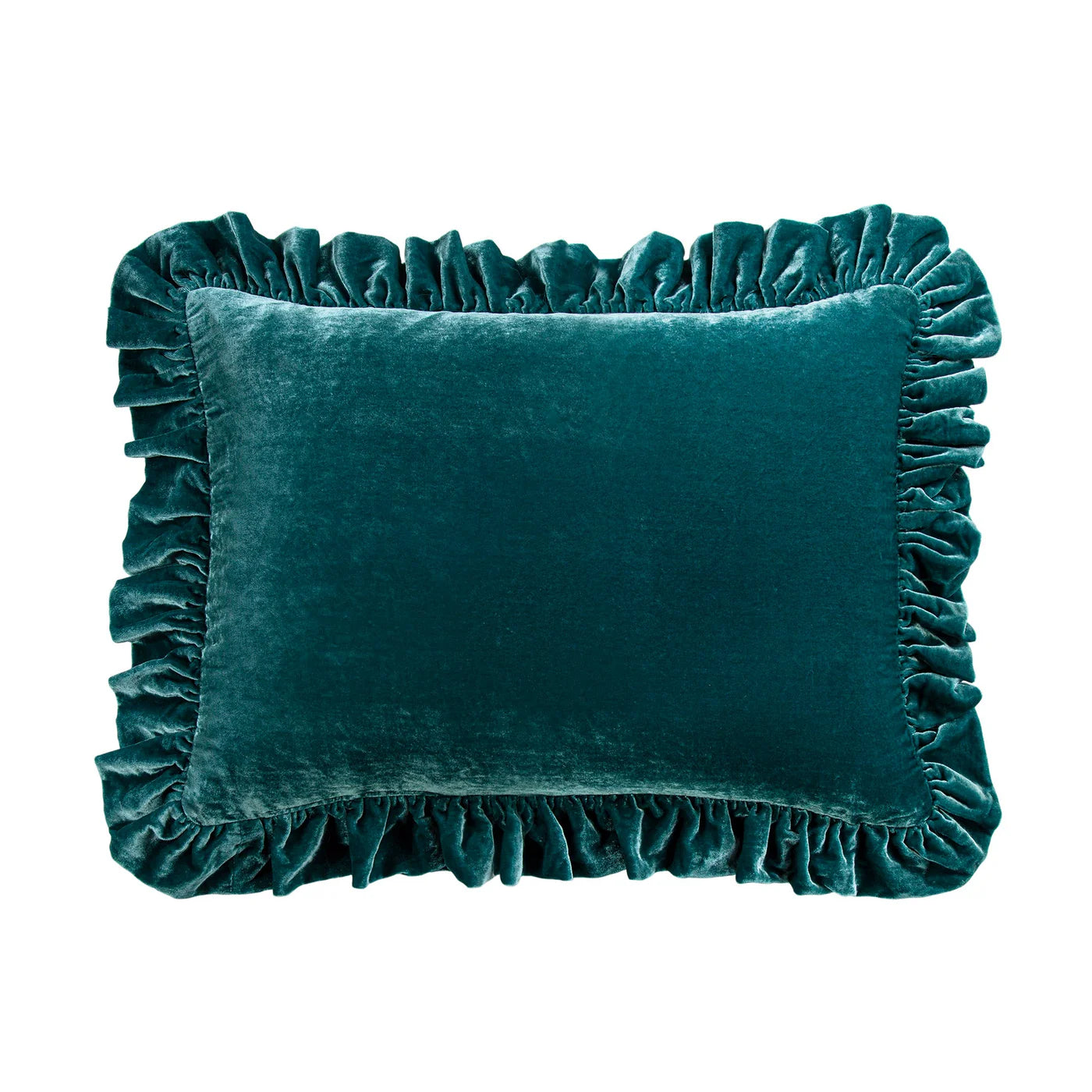 Sienna Faux Silk Velvet Ruffled Oblong Pillow Teal
