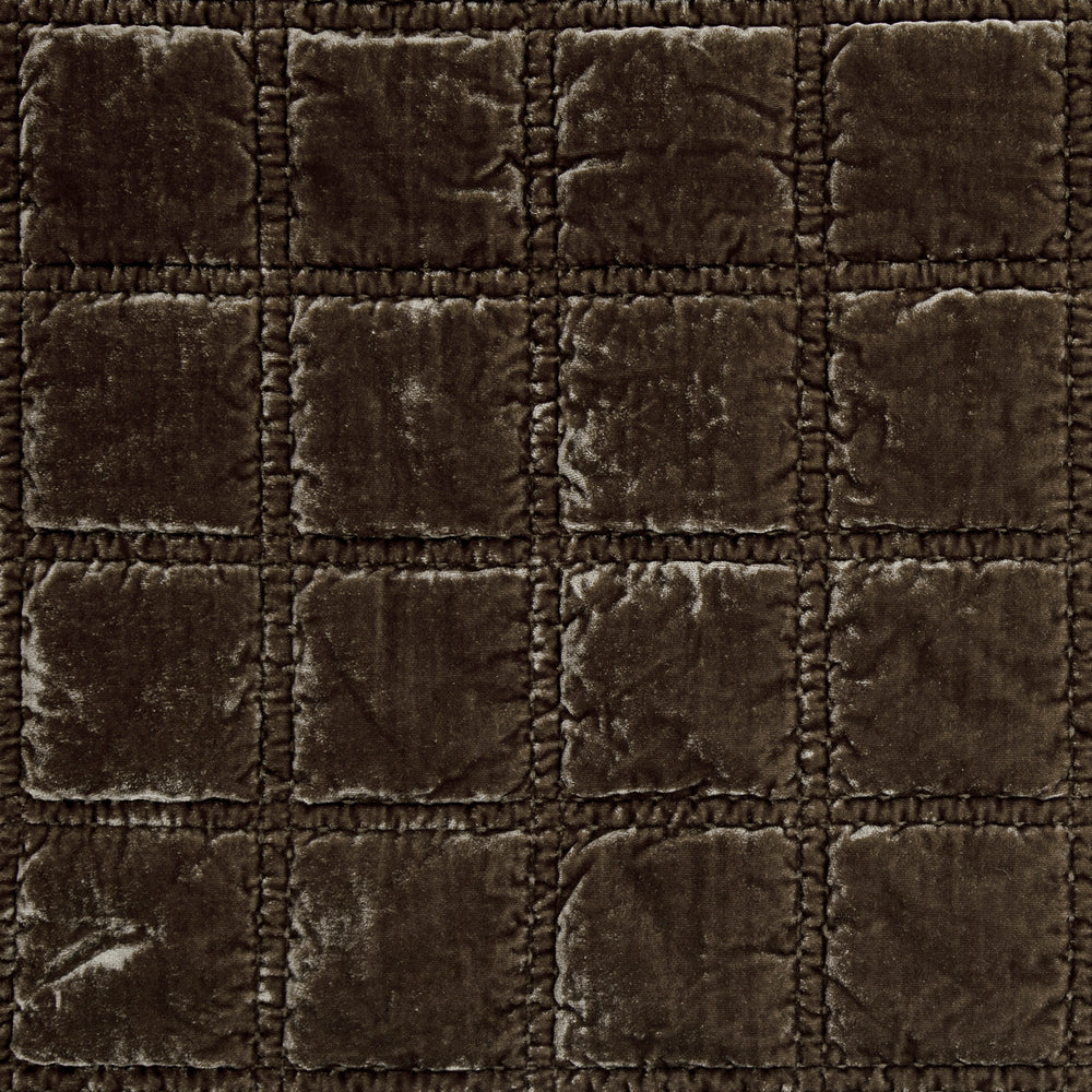 Sienna Faux Silk Velvet Double Box Stitch Throw Green Ochre