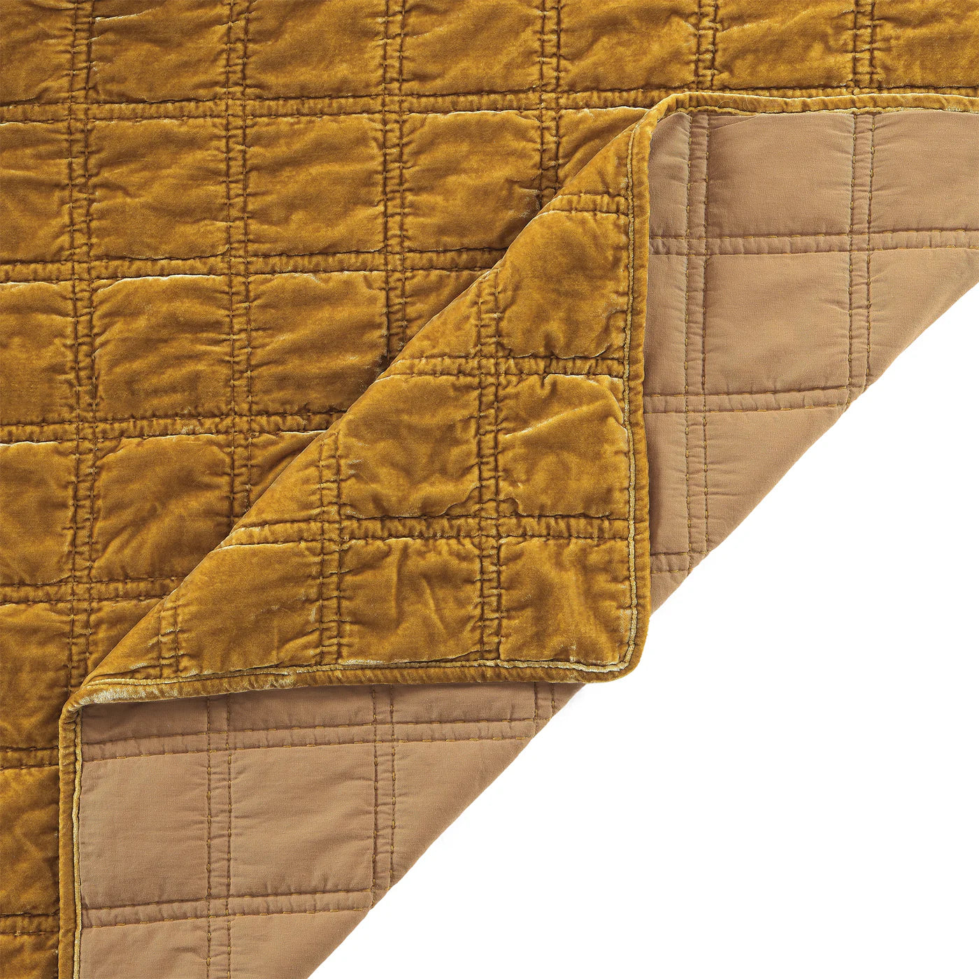 Sienna Faux Silk Velvet Double Box Stitch Quilt Set Copper Saffron