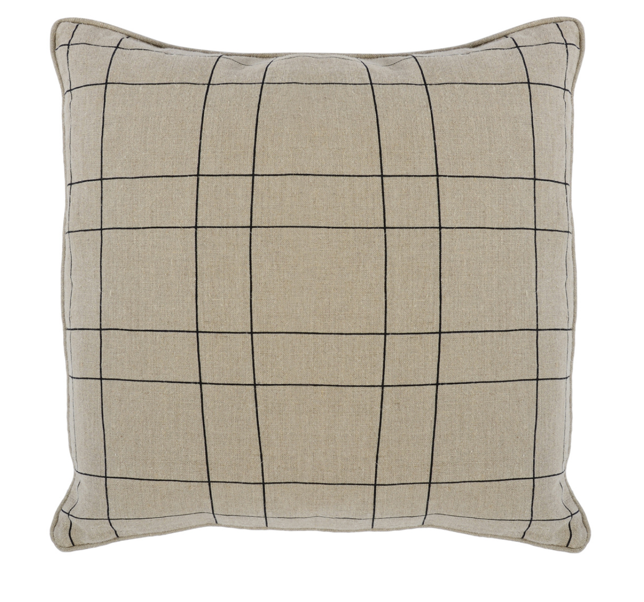 Luxury Thin Striped Belgian Flax Linen Natural/Black Pillow - Set of Two