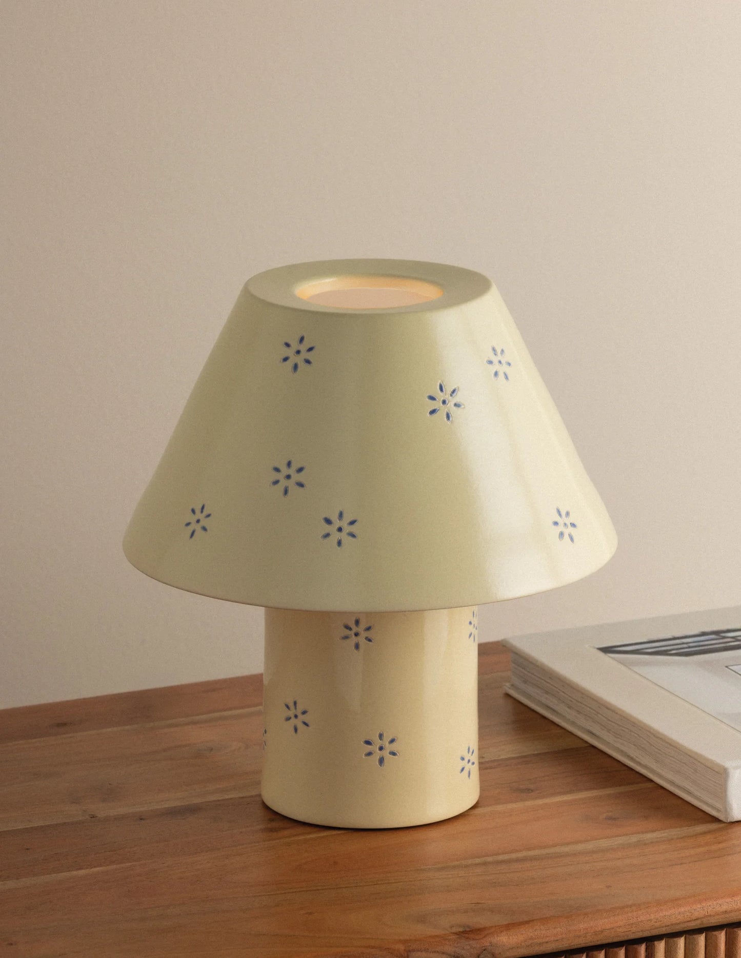 Butter Yellow Blossom Rechargeable Ceramic Table Lamp