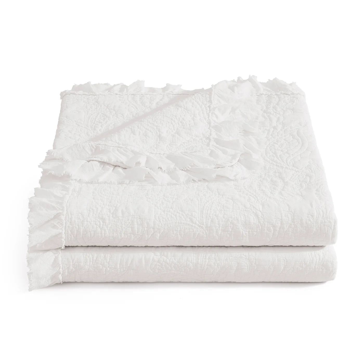 Stefanie Stonewashed Paisley Ruffled Quilt Set White