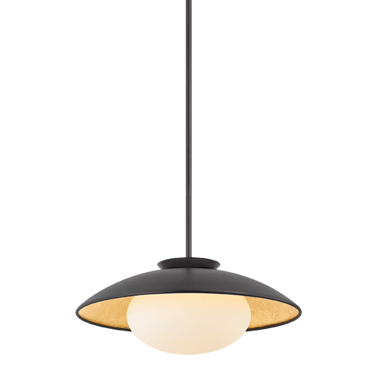 Cathleen pendant black large, 21 inch modern RLM-style pendant light with opal matte glass shade, black exterior and gold leaf interior