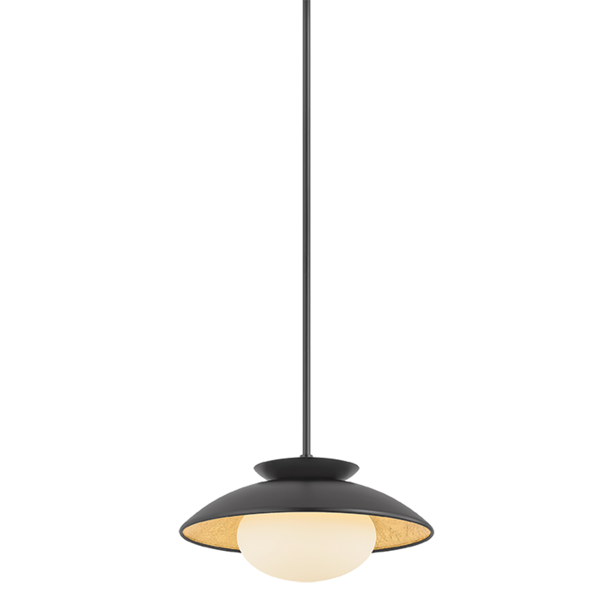 Cathleen pendant black small, 14 inch modern RLM-style pendant light with opal matte glass shade, black exterior and gold leaf interior