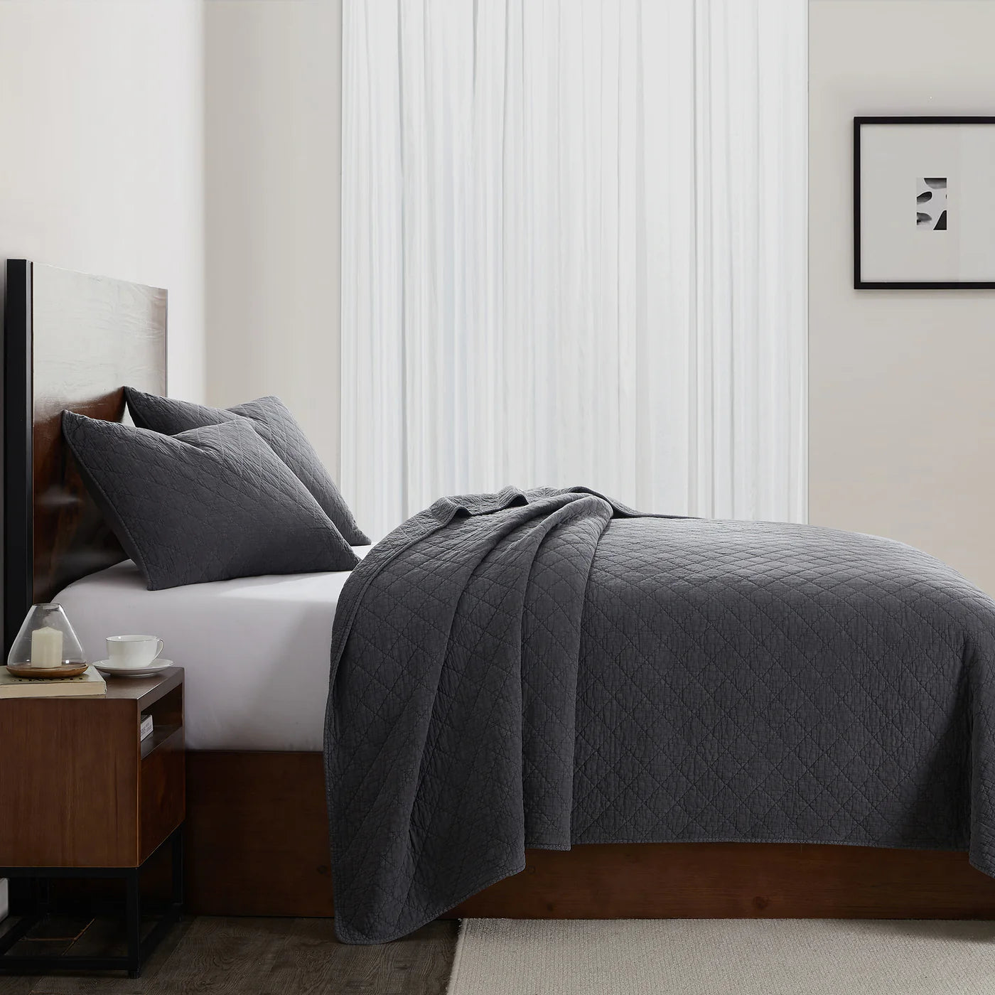 Cotton Stonewashed Gauze Quilt Set Charcoal