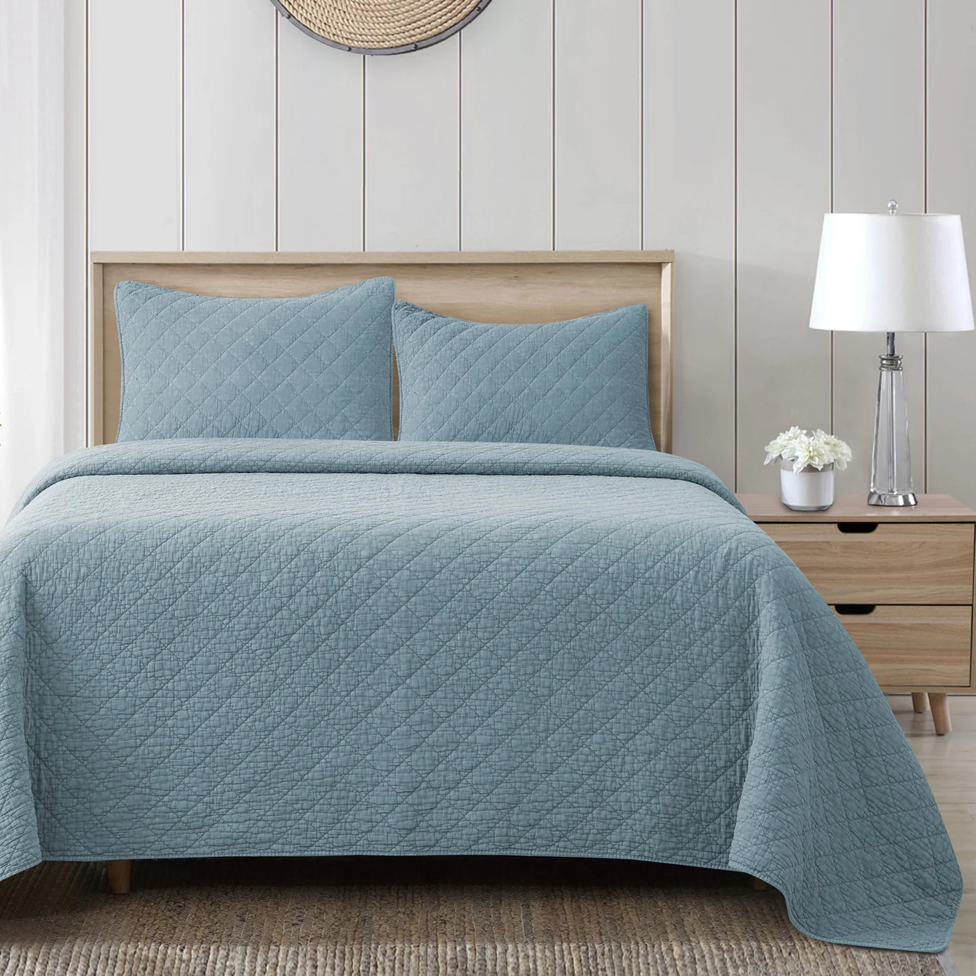 Cotton Stonewashed Gauze Quilt Set Mineral Blue