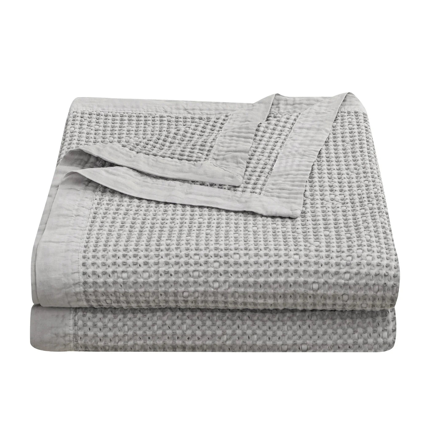 Stonewashed Cotton Waffle Weave Coverlet Gray
