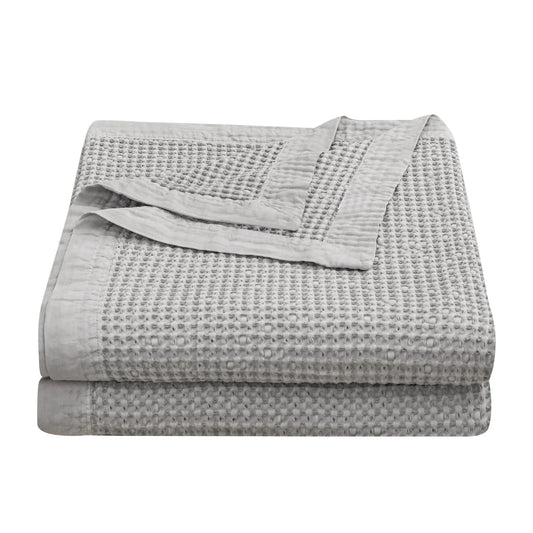 Stonewashed Cotton Waffle Weave Coverlet Gray