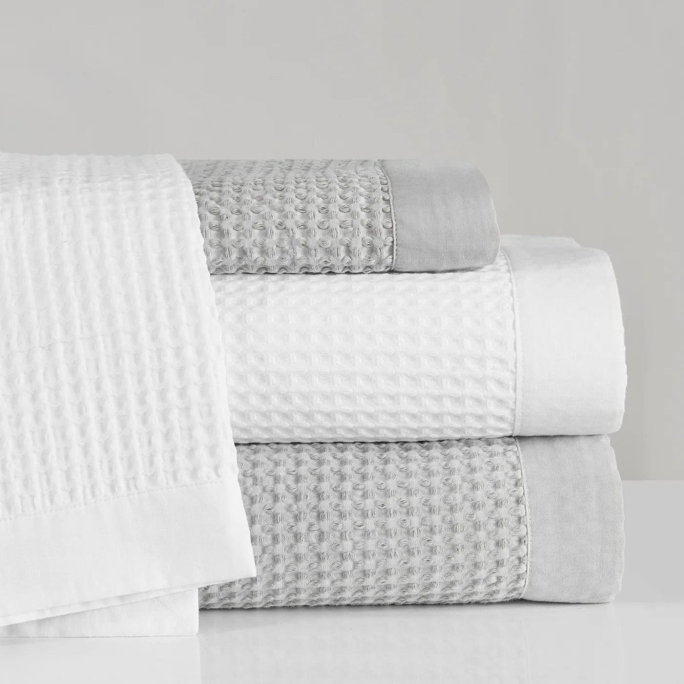 Stonewashed Cotton Waffle Weave Coverlet Gray