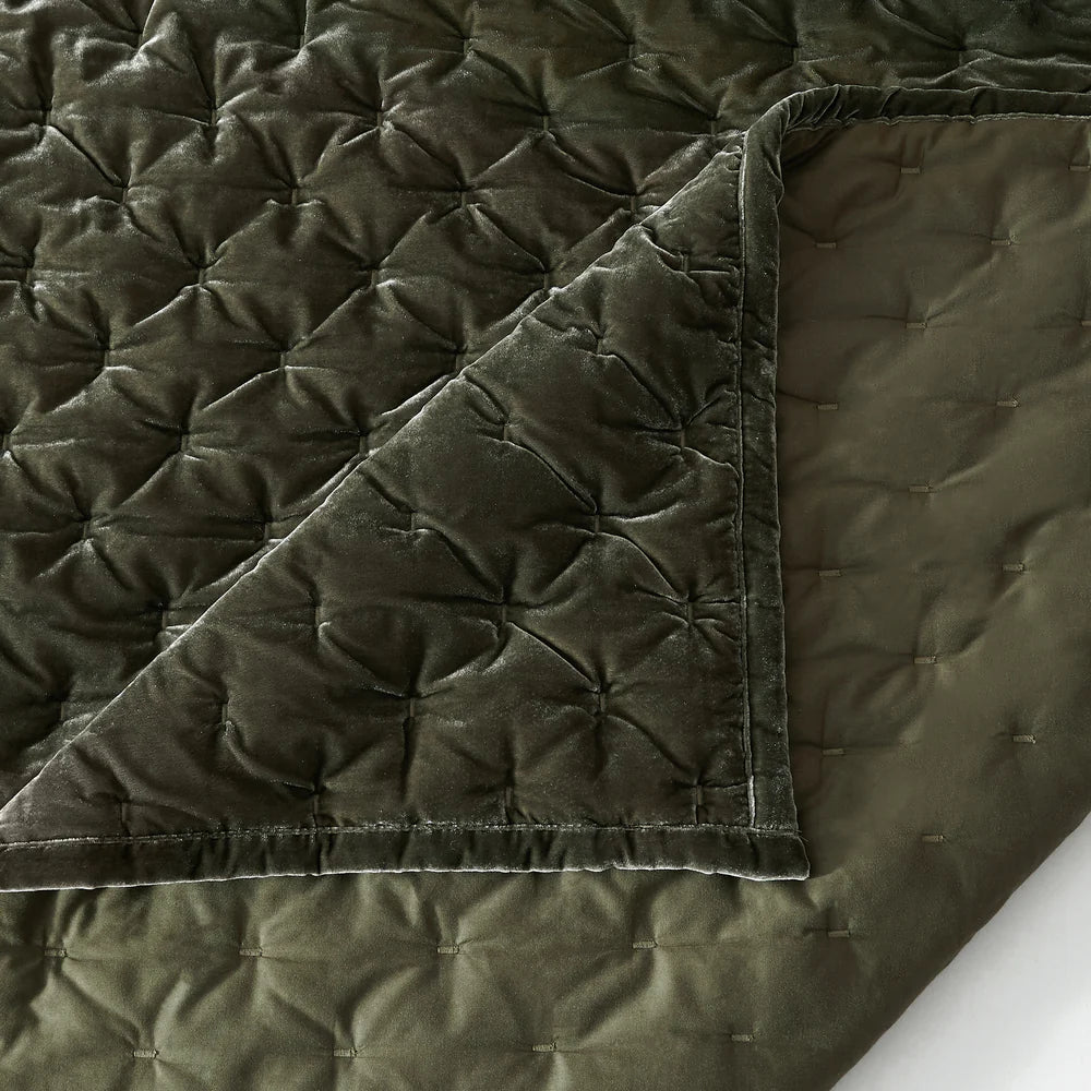 Sienna Faux Silk Velvet Quilt Copper Fern Green