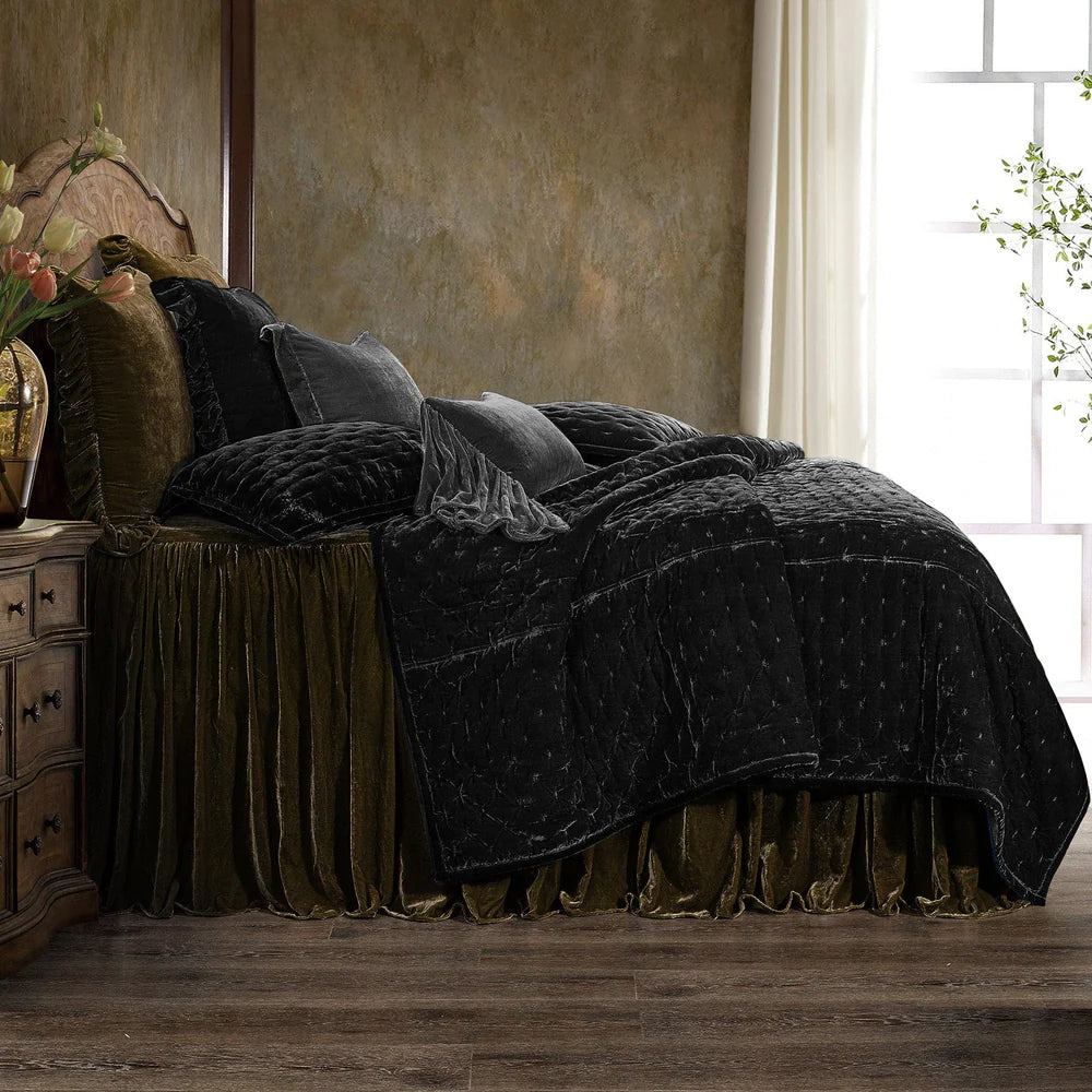 Sienna Faux Silk Velvet Quilt Copper Midnight Black