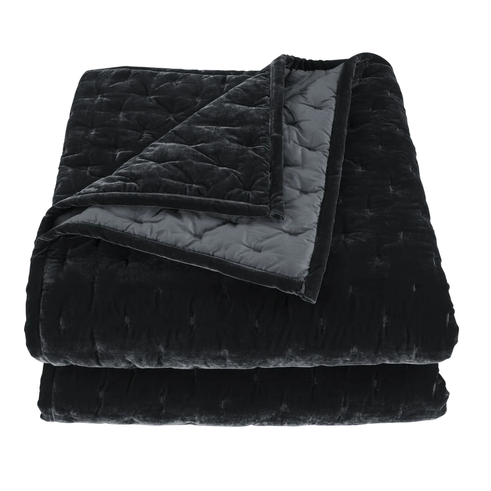 Sienna Faux Silk Velvet Quilt Copper Midnight Black