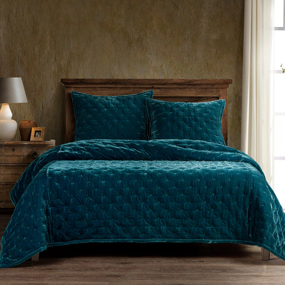 Sienna Faux Silk Velvet Quilt Copper Teal