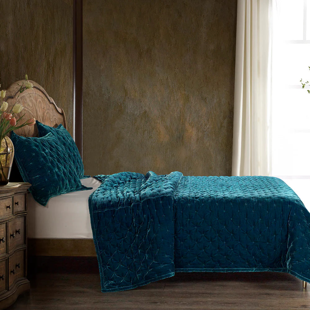 Sienna Faux Silk Velvet Quilt Copper Teal