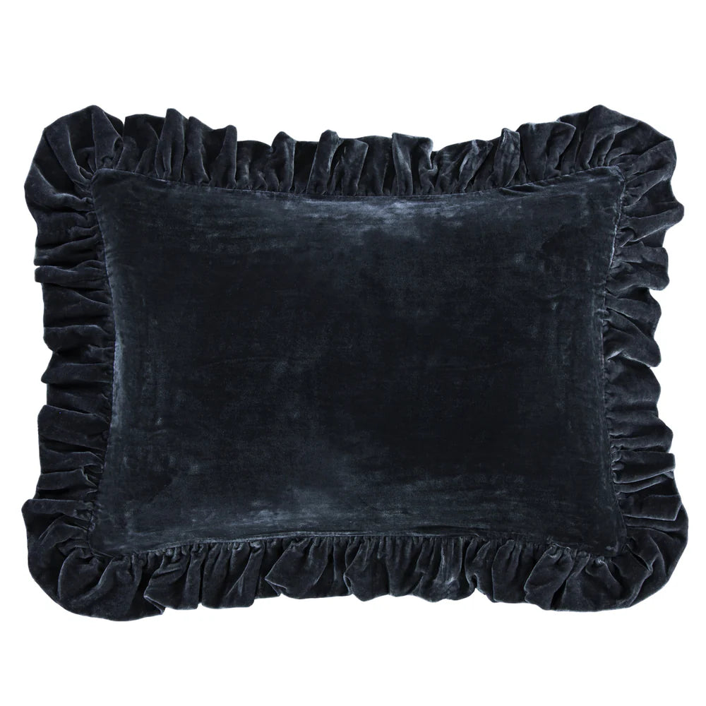 Sienna Faux Silk Velvet Ruffled Dutch Euro Pillow Midnight Blue