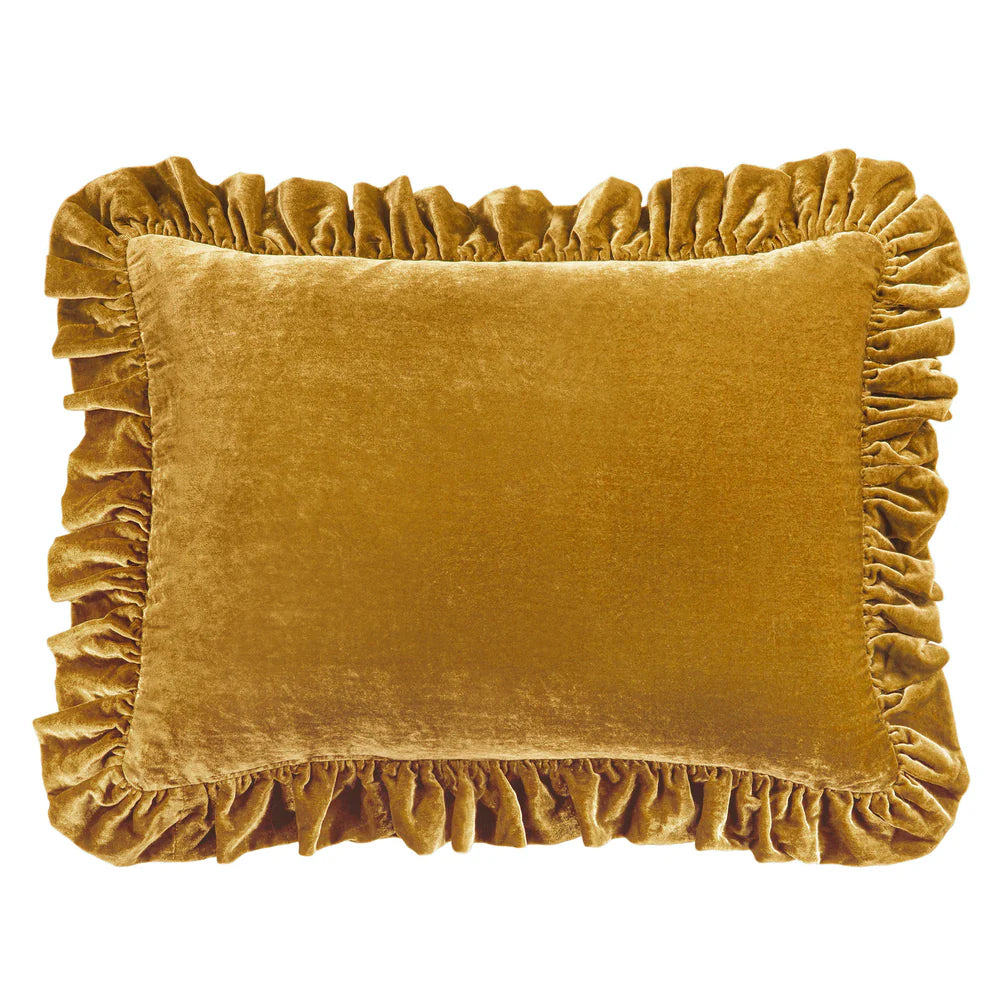 Sienna Faux Silk Velvet Ruffled Dutch Euro Pillow Saffron