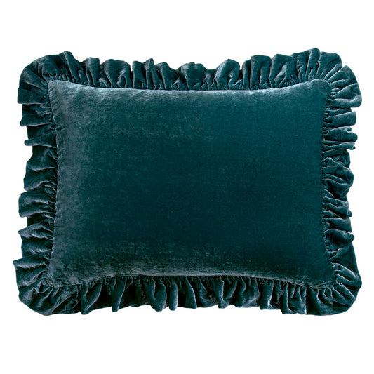 Sienna Faux Silk Velvet Ruffled Dutch Euro Pillow Storm Blue