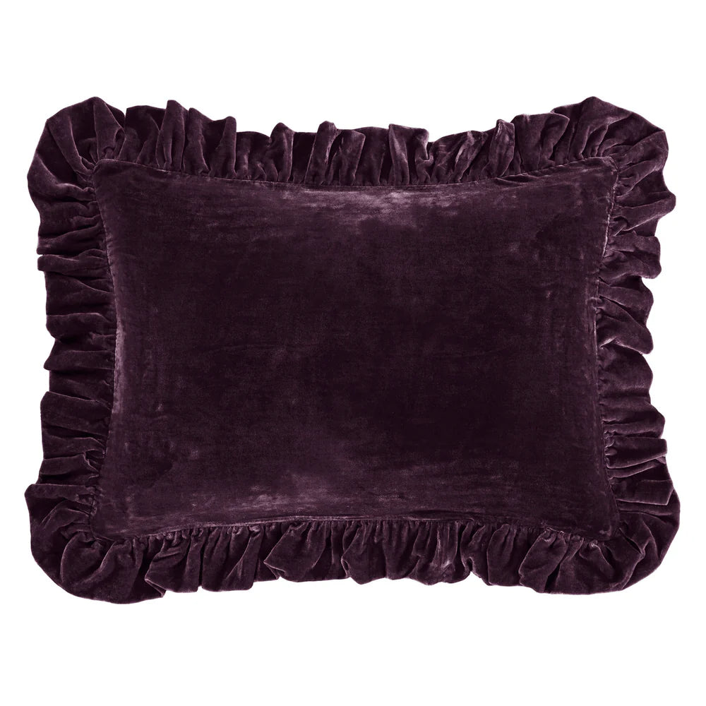 Sienna Faux Silk Velvet Ruffled Dutch Euro Pillow Dark Violet