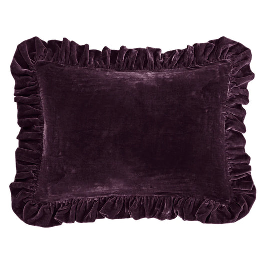 Sienna Faux Silk Velvet Ruffled Dutch Euro Pillow Dark Violet