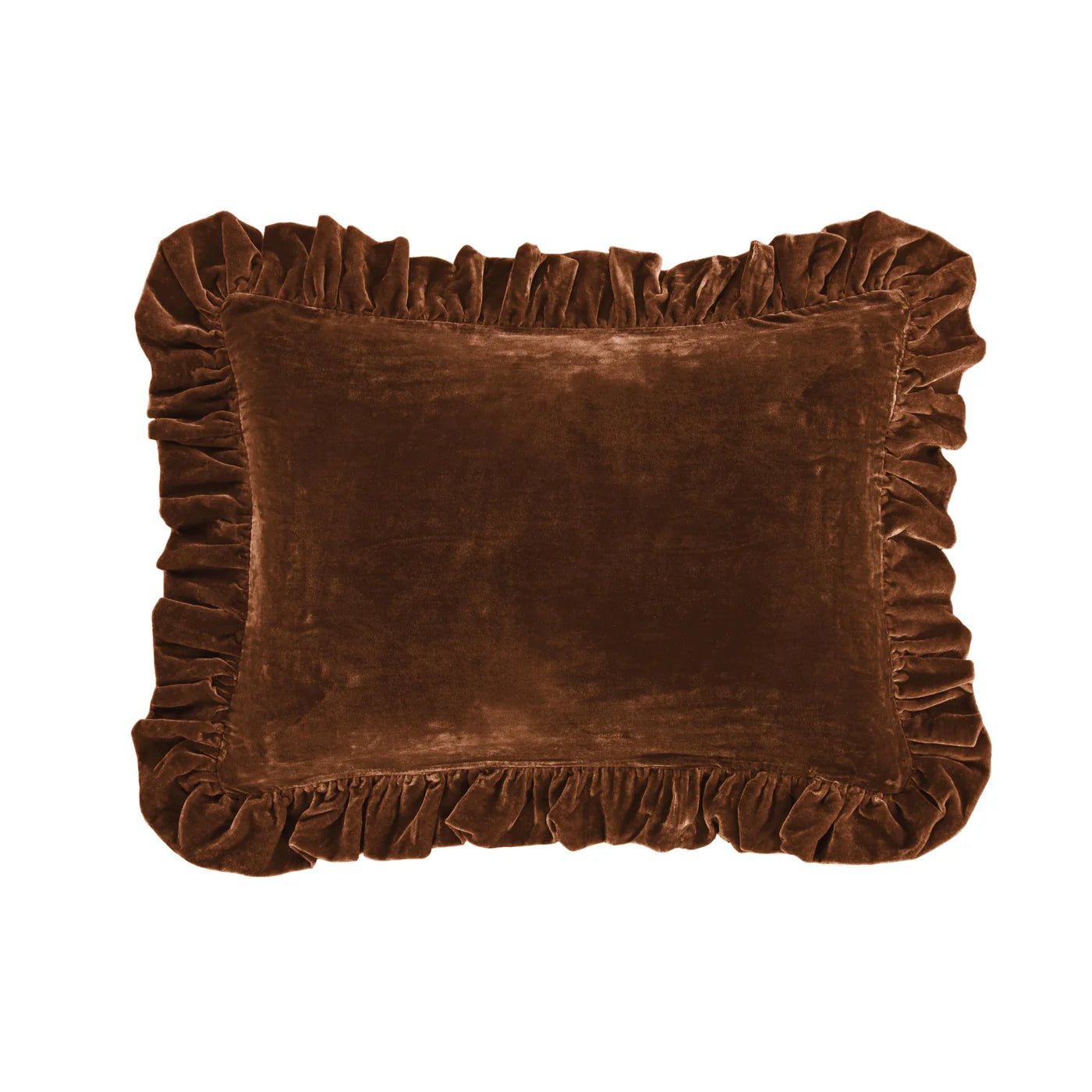 Sienna Faux Silk Velvet Ruffled Oblong Pillow Copper Brown