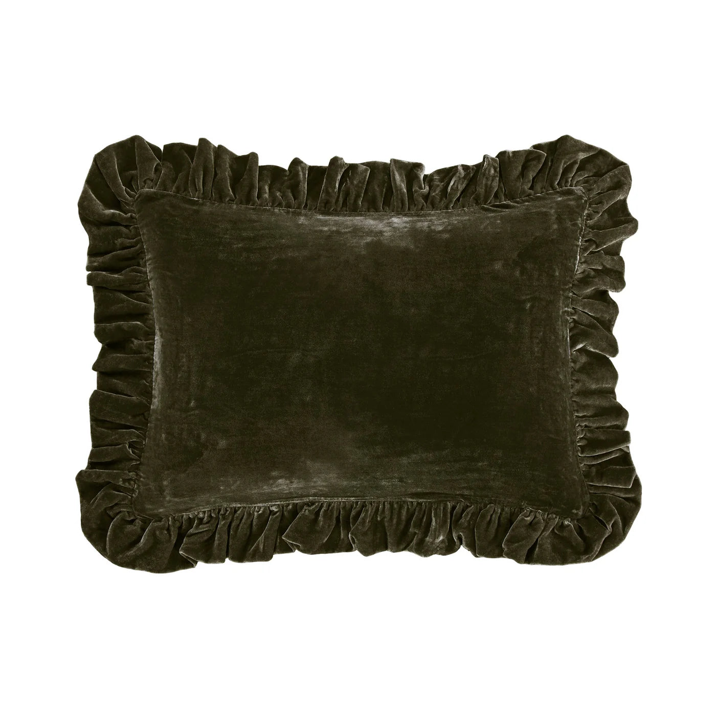 Sienna Faux Silk Velvet Ruffled Oblong Pillow Fern Green