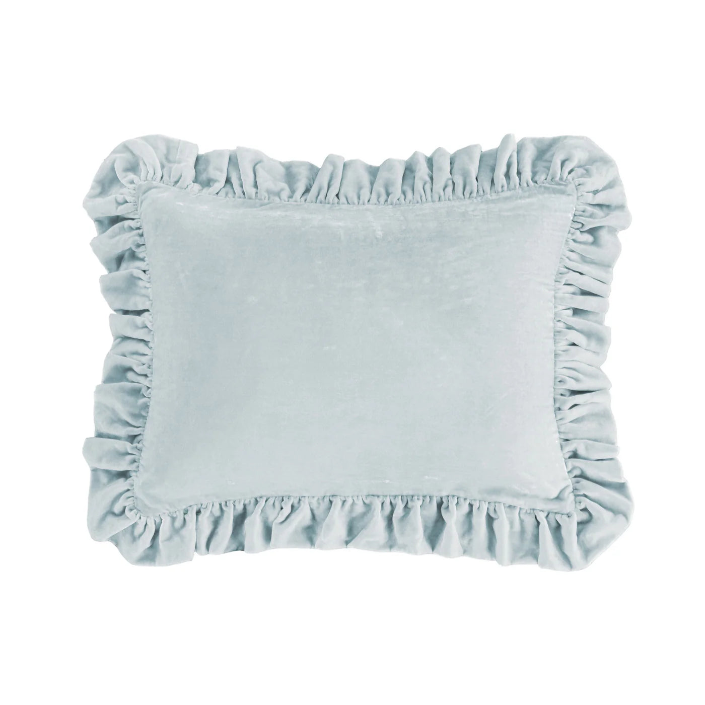 Sienna Faux Silk Velvet Ruffled Oblong Pillow Icy Blue