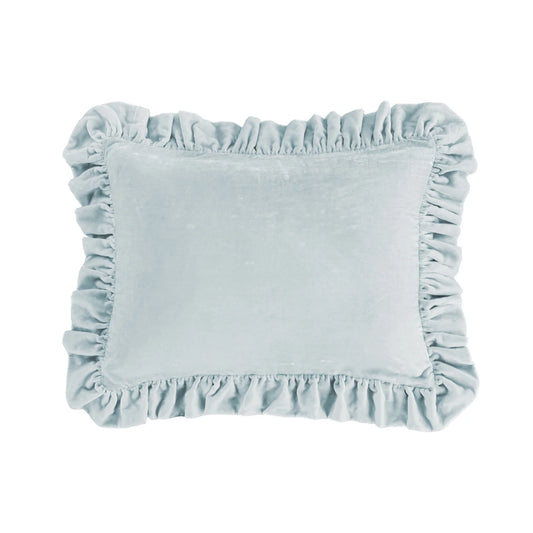 Sienna Faux Silk Velvet Ruffled Oblong Pillow Icy Blue