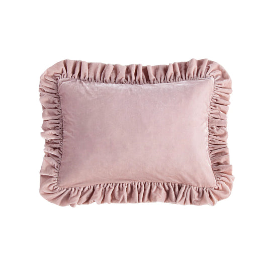 Sienna Faux Silk Velvet Ruffled Oblong Pillow Lilac