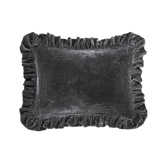Sienna Faux Silk Velvet Ruffled Oblong Dark Slate