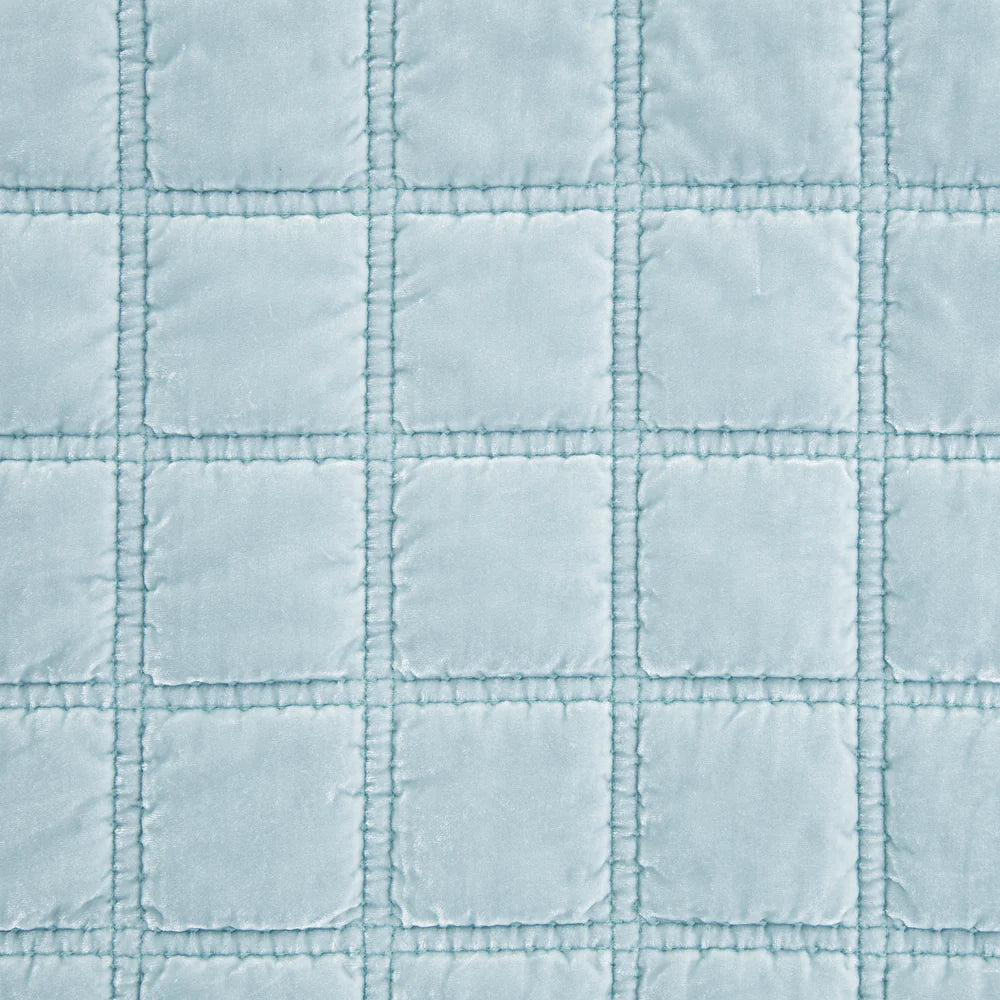 Sienna Faux Silk Velvet Double Box Stitch Throw Icy Blue