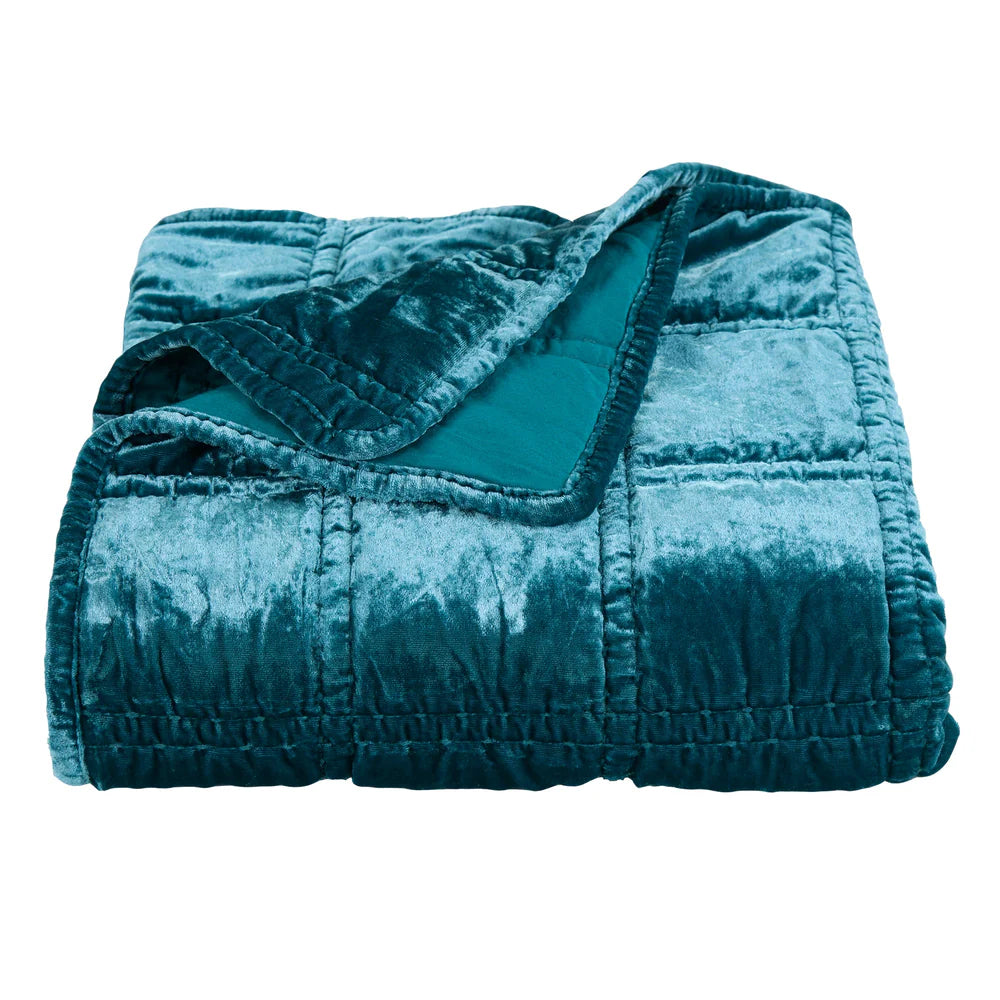 Sienna Faux Silk Velvet Double Box Stitch Throw Teal
