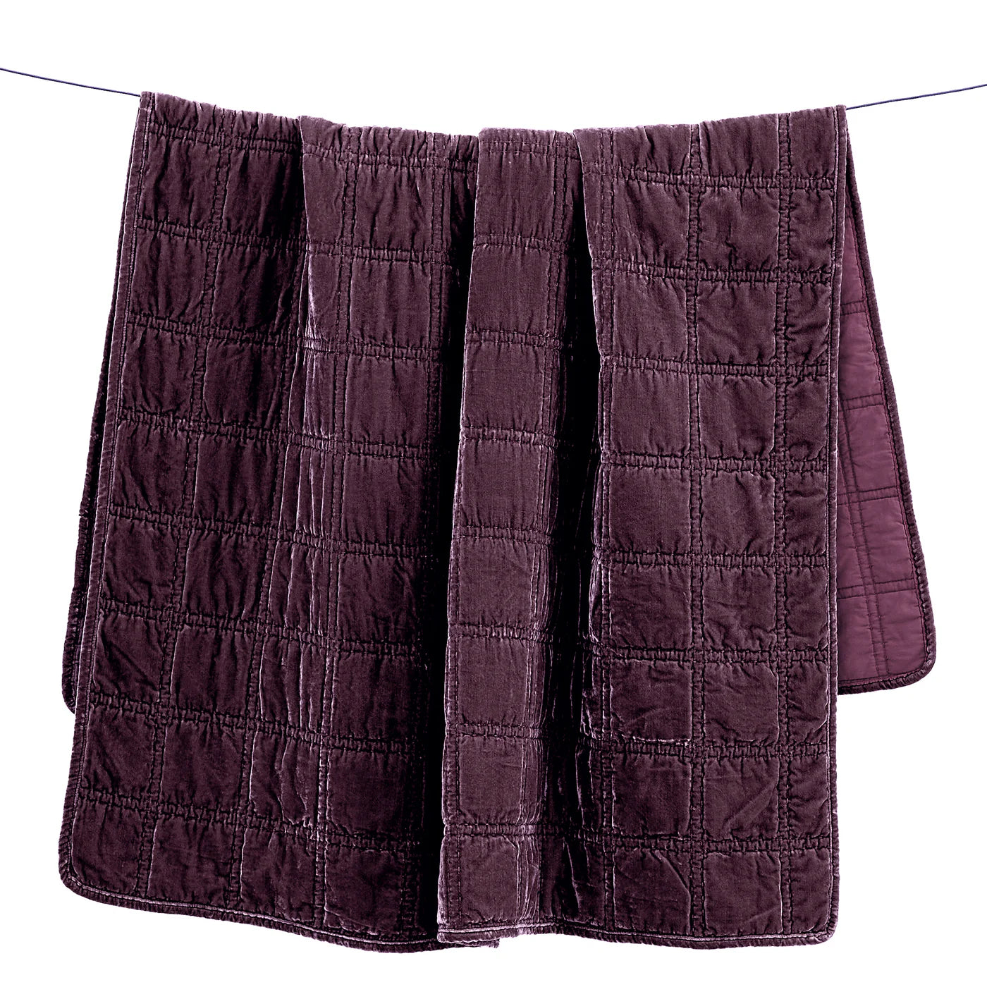 Sienna Faux Silk Velvet Double Box Stitch Throw Dark Violet
