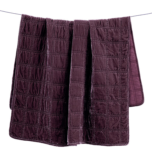 Sienna Faux Silk Velvet Double Box Stitch Throw Dark Violet