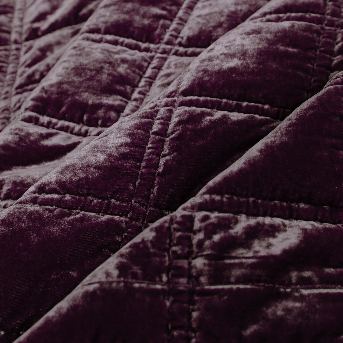 Sienna Faux Silk Velvet Double Box Stitch Throw Dark Violet