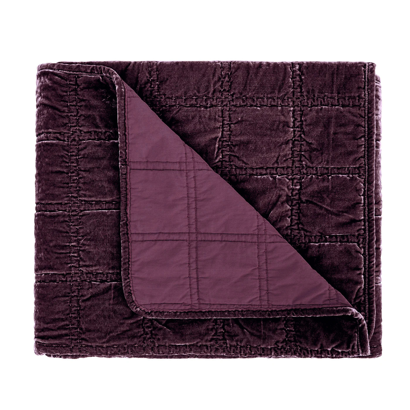 Sienna Faux Silk Velvet Double Box Stitch Throw Dark Violet