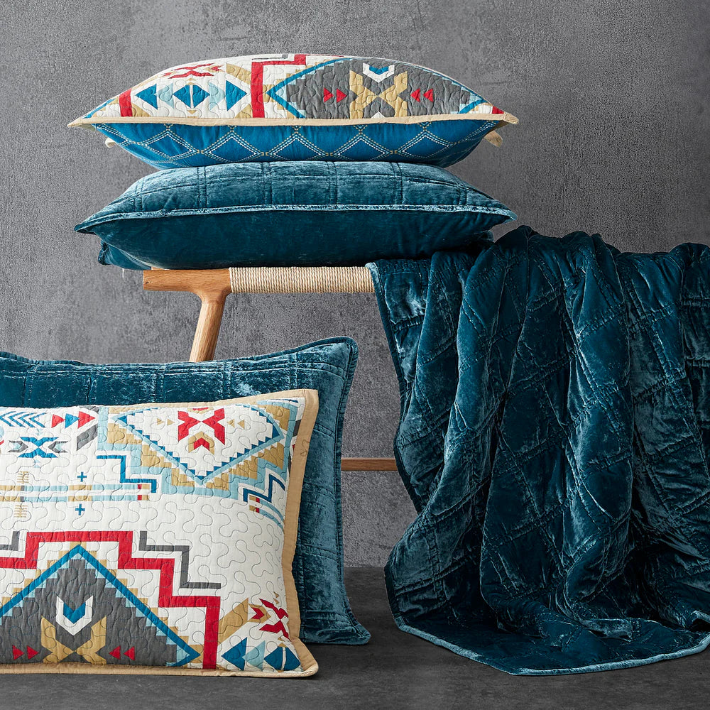Sienna Faux Silk Velvet Double Box Stitch Throw Teal