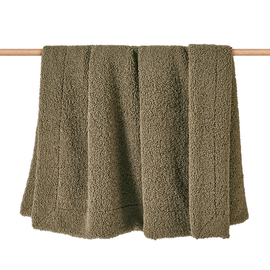 Teddy Bear Boucle Throw Dark Oak Green
