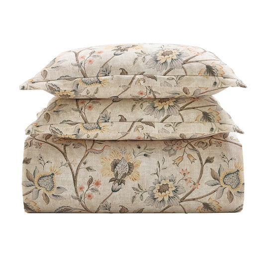 Botanical Bloom Washed Linen Bedding Set Flax
