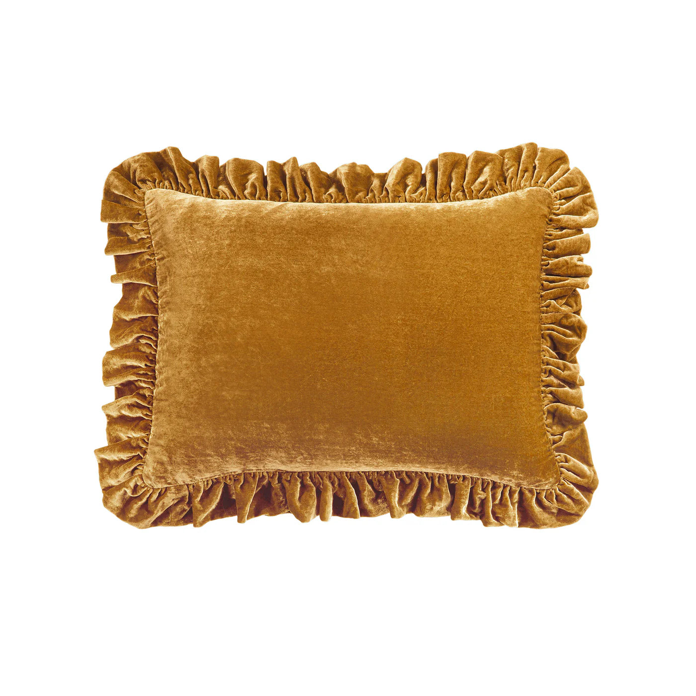 Sienna Faux Silk Velvet Ruffled Oblong Pillow Saffron