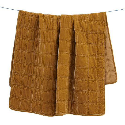 Sienna Faux Silk Velvet Double Box Stitch Throw Saffron