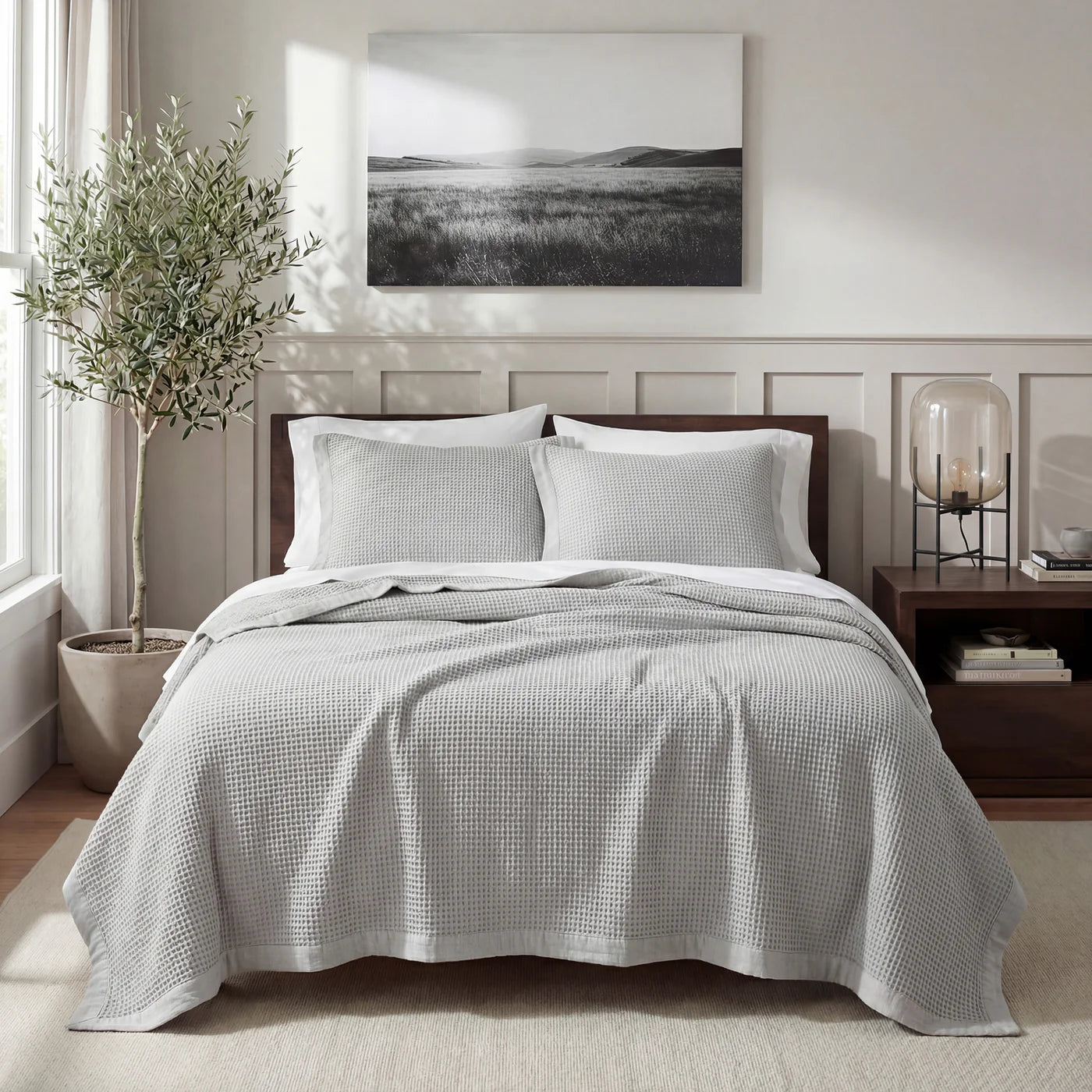 Stonewashed Cotton Waffle Weave Coverlet Gray