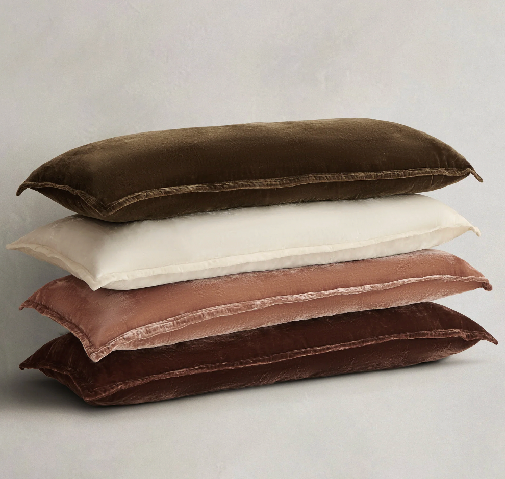 Sienna Faux Silk Velvet Long Lumbar Pillow Green Ochre